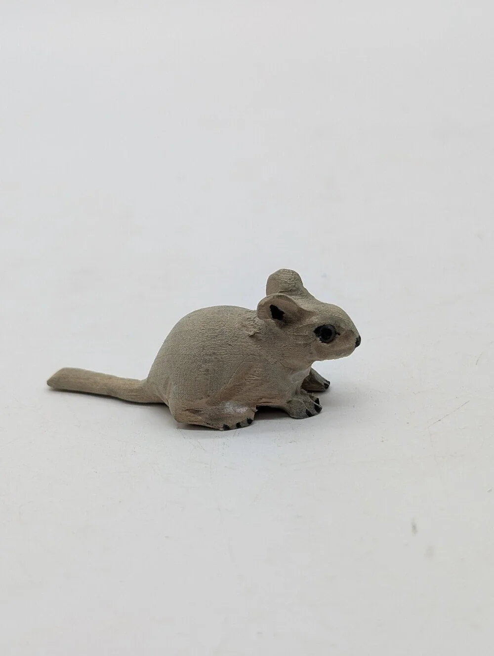 Vintage 1980s Miniature Hand-Carved Wood Chipmunk Mouse Figurine